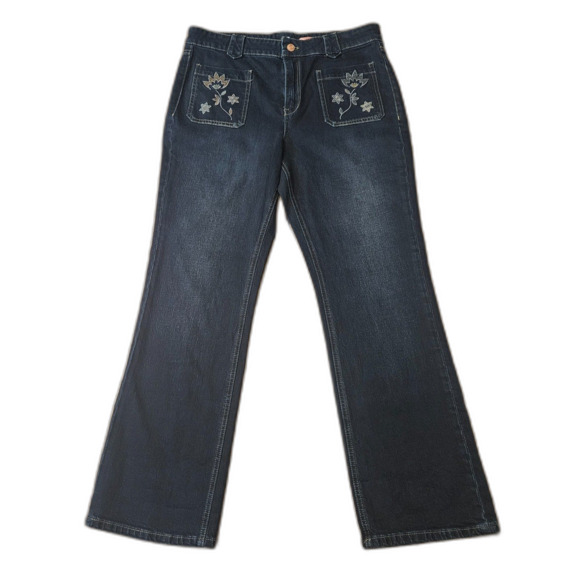 PILCRO 30 Tall Embroidered Patch Pocket Boot Cut Jeans US 10 Dark Wash - Picture 1 of 10